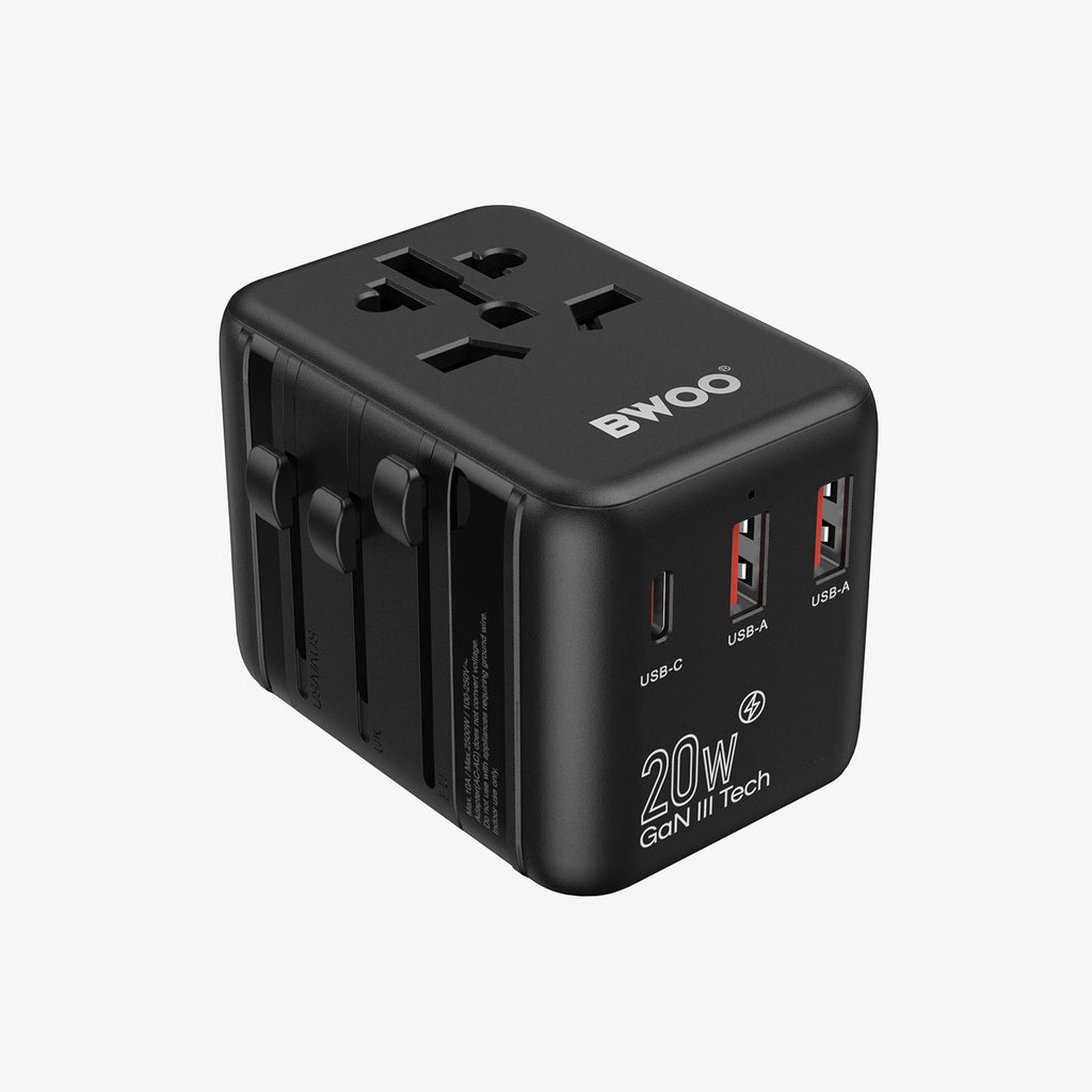 International Multi Plug Travel Adapter GaN PD 20W 3 in 1