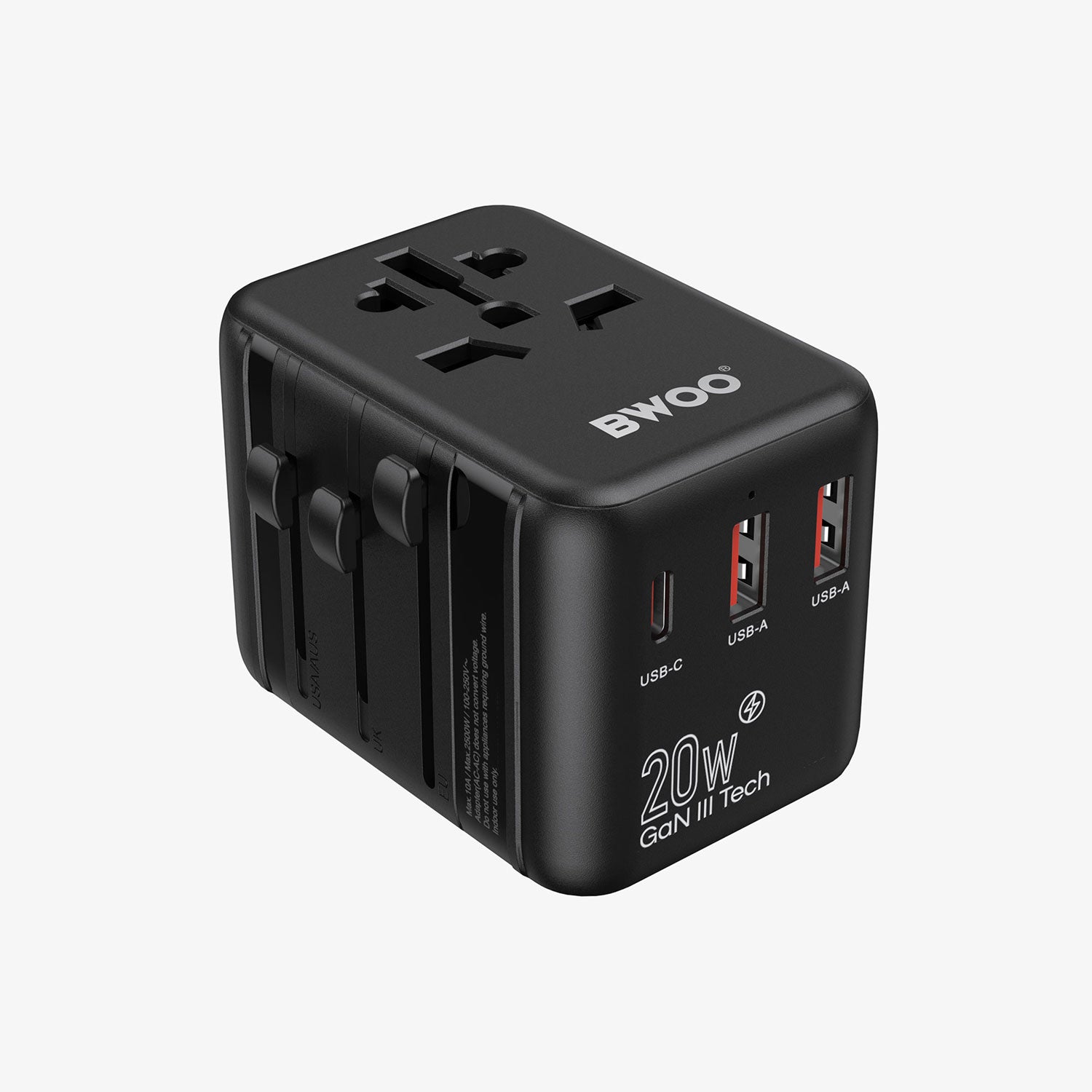 International Multi Plug Travel Adapter GaN PD 20W 3 in 1