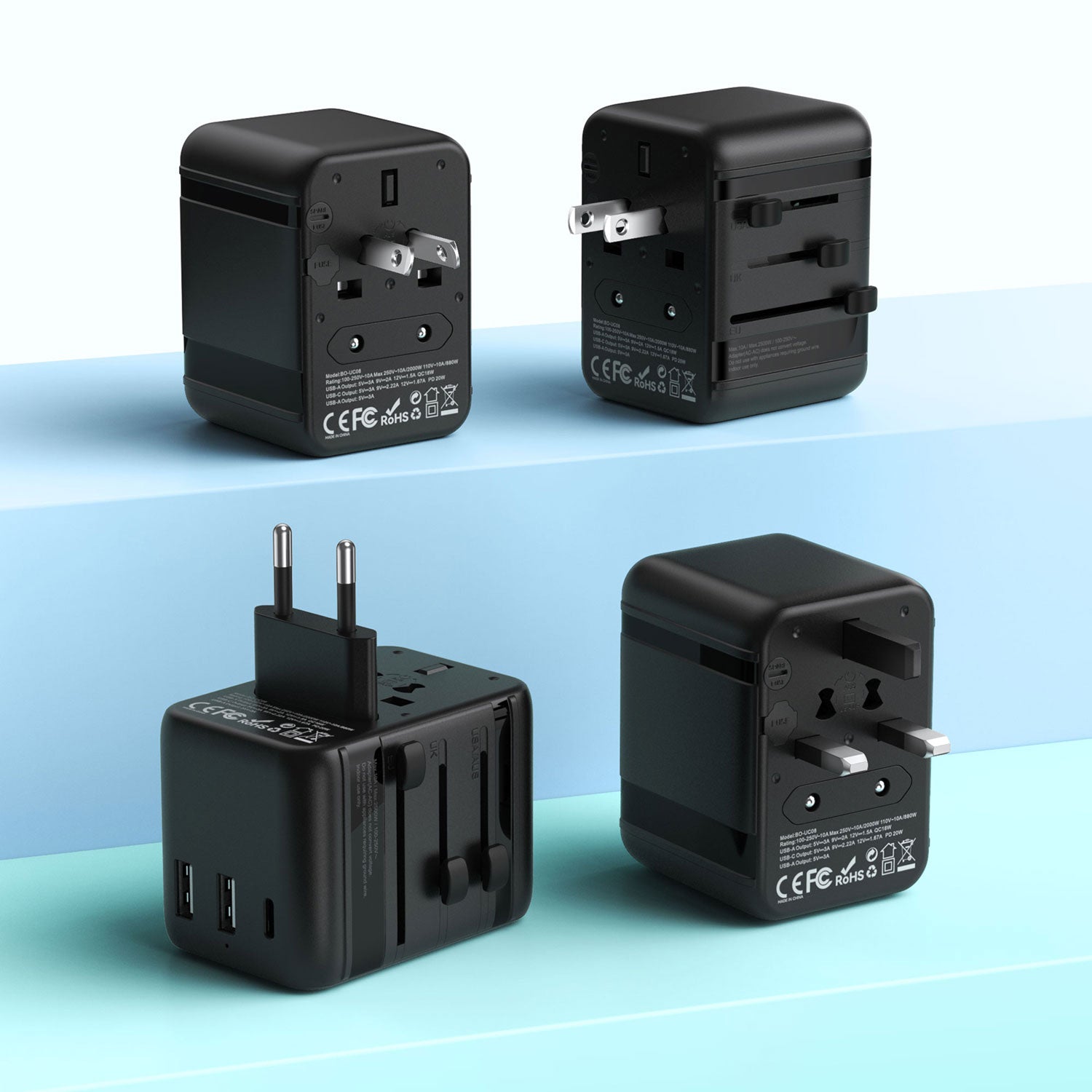 International Multi Plug Travel Adapter GaN PD 20W 3 in 1